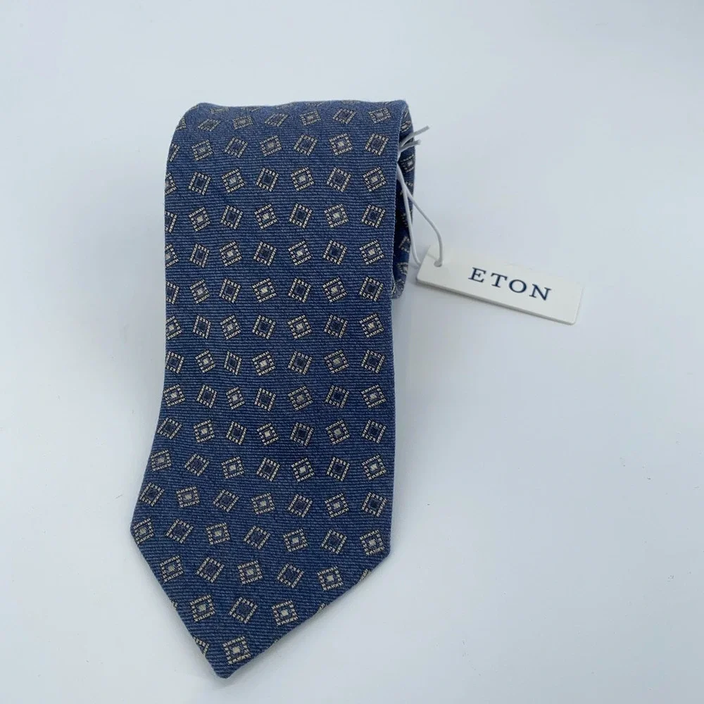 Eton Tie Mens One Size Blue Patterned Silk Luxury Classic Necktie Italy Made NWT